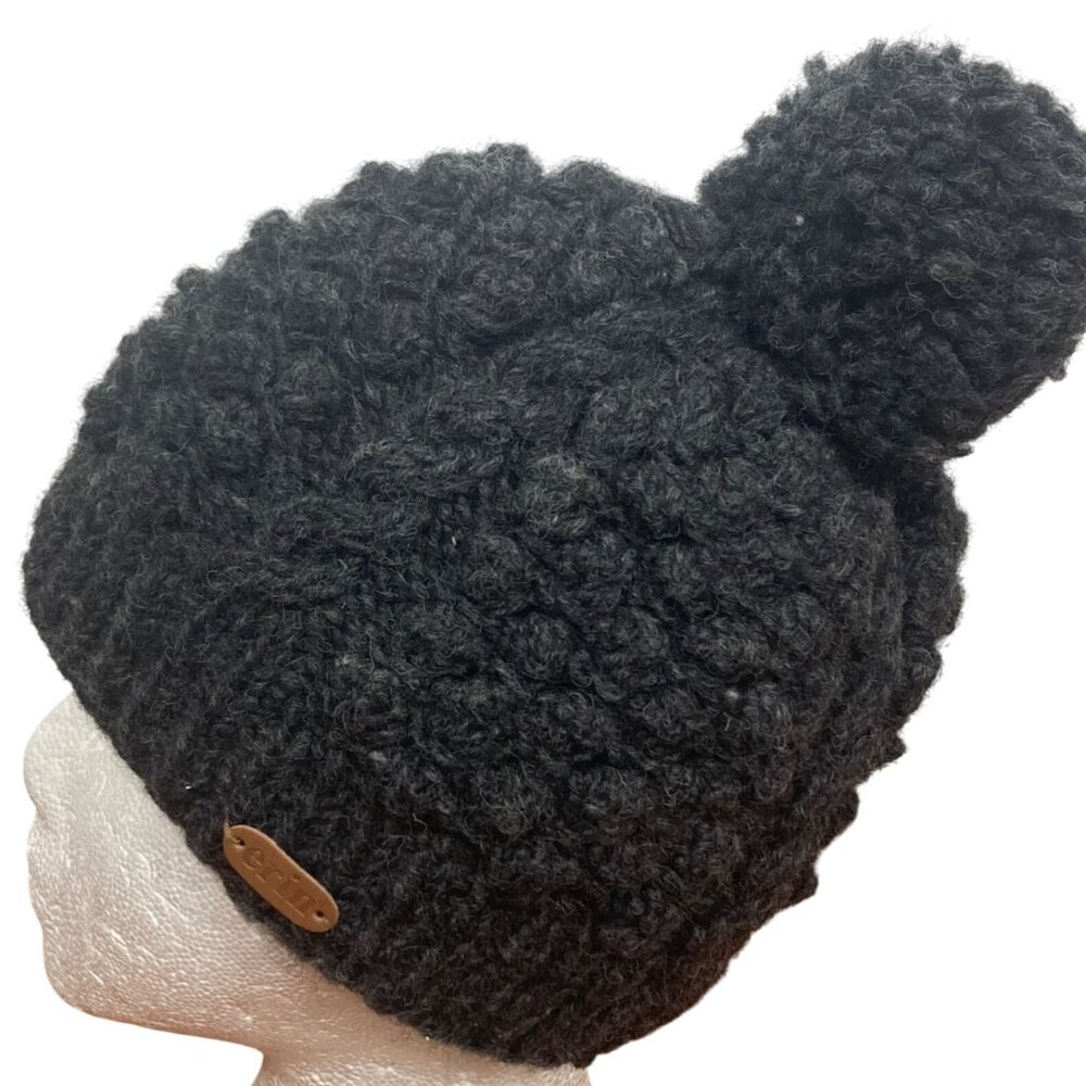 Erin Knitwear Ireland Gray Bubble Knit Hat Beanie Wool Fleece Lining Pom Pom